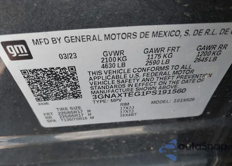 2023 Chevrolet Equinox Awd 2Fl from USA, damaged, VIN 3GNAXTEG1PS191560
